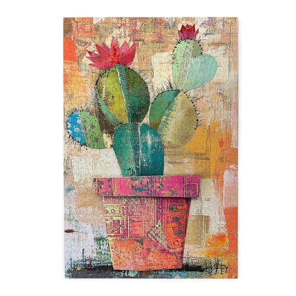 1000 pcs Retro Potted Cactus 1000 Piece Wooden Puzzles,Challenging Brain Exercise,Vibrant Design,Classic Potted Cactus Stress relieving puzzle,Great for Relaxation and Display for Puzzle Enthusiasts
