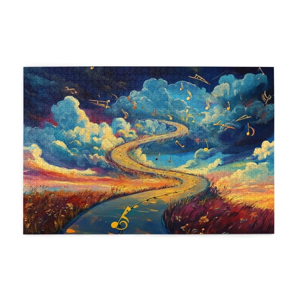 1000 pcs Road Of Music 1000 Piece Puzzle For Adults,High Difficulty Puzzle,Unique Artwork For Adults,Modern Art Road Of Music Wooden Whimsy Jigsaw Pieces 1000 Piece,Gift For Music Lovers,Fun Puzzles