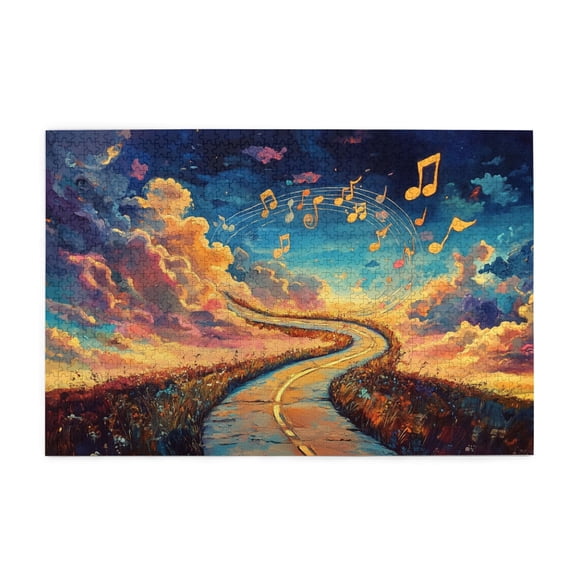 1000 pcs Road Of Music Funny Puzzles 1000 Piece,Stunningly Vibrant Colors,Unique And Beautiful Design,Charm Road Of Music Wooden Puzzle 1000 Piece,For Music Lovers Gifts,Stress Relieving Pleasure