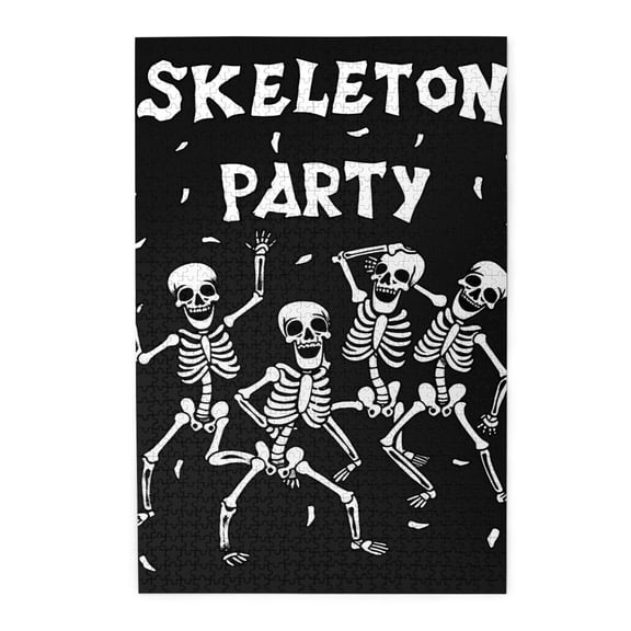 1000 pcs Skeleton Party Slogan Dancing Skull 1000 Piece Wooden Puzzles,Unique and Beautiful Design,Funny Artwork for Adults,Wonderful imagination,Great for Relaxation and Display for Puzzle Lovers