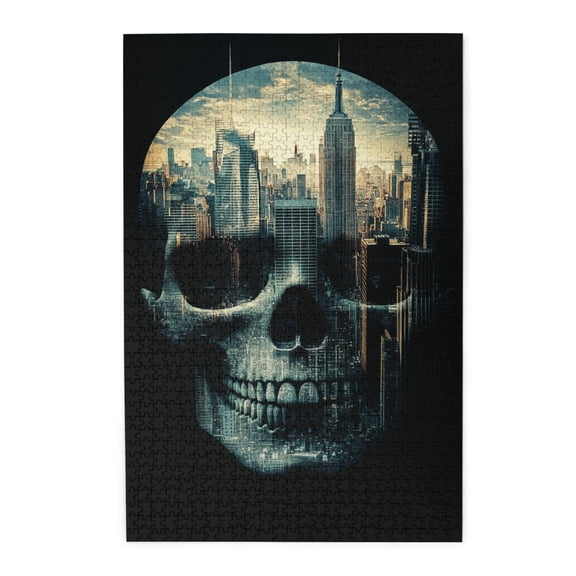 1000 pcs Skull & City puzzles for adults 1000 pieces,Challenging Brain Exercise,Fun Skull & City Modern Art Wooden Puzzle 1000 Piece,Unique and Beautiful Design,Creative Activity Hobbies for Adults