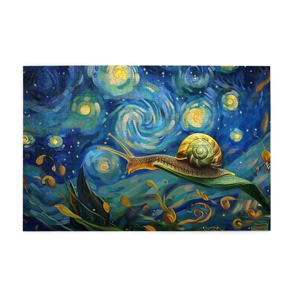 1000 pcs Snail'S Starry Night Jigsaw Puzzles 1000 Pieces,Challenging Brain Exercise,Unique Artwork For Adults,Funny Snail'S Starry Night Wooden Whimsy Jigsaw Pieces 100 Piece,Stress Relieving Puzzle