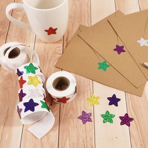 1000 pcs Star Stickers for Kids Reward, Holographic Colorful Stars Stickers, 2 Rolls Sparkly Foil Star Stickers for Behavior Chart, Student Planner, School Classroom Students Teacher Supplies (1