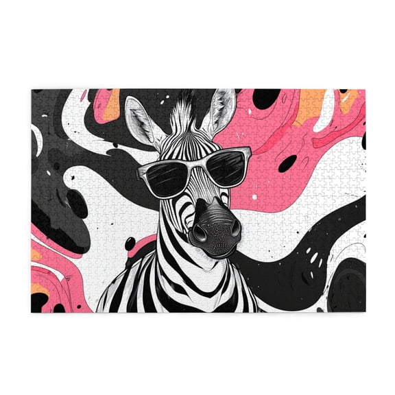 1000 pcs Sunglasses Cool Zebra 1000 Piece Wooden Puzzles,Vibrant Design,Funny Animal Art Cool Zebra 1000 Piece Puzzle,1000 Piece Jigsaw Puzzle for Adults Challenging Puzzle Perfect for Game Night