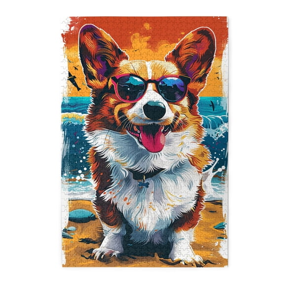 1000 pcs Sunglasses corgi 1000 Piece Wooden Puzzles,High difficulty puzzle,Unique and Beautiful Design,Classic Sunglasses corgi Funny Puzzle,Impossible Hard Difficult Challenging Puzzles for Adults