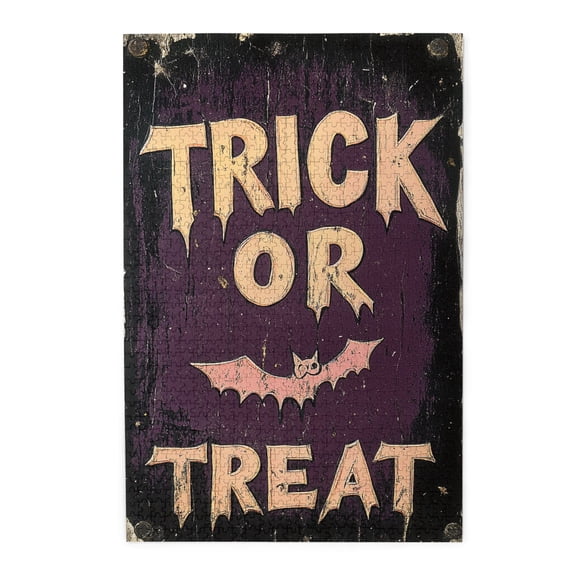 1000 pcs Trick or Treat Slogan Wooden Puzzles 1000 Piece,Stress relieving pleasure,Classic Slogan Holiday Gifts,Gift Suitable Family Friends,Impossible Hard Difficult Challenging Puzzles for Adults