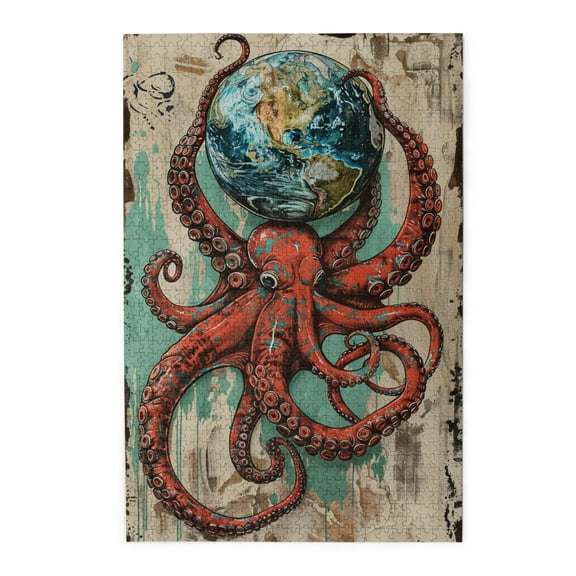 1000 pcs Vintage Squid and the Earth 1000 Piece Wooden Puzzles,Challenging Brain Exercise,Stress relieving pleasure,Fun Squid and the Earth,Impossible Hard Difficult Challenging Puzzles for Adults