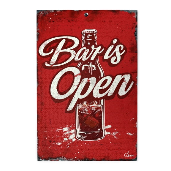 1000 pcs Wine bottle 'Bar is Open' Slogan Wooden Puzzle 1000 Piece,Unique and Beautiful Design,Funny Artwork for Adults,1000 Piece Jigsaw Puzzle for Adults Challenging Puzzle Perfect for Game Night