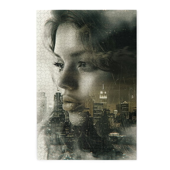 1000 pcs Women and Modern Cities,Double exposure 1000 Piece Wooden Puzzles,Stunningly Vibrant Colors,Unique Artwork for Adults,Creative Activity Hobbies for Adults,Gift for Puzzle Lovers,Fun Puzzle