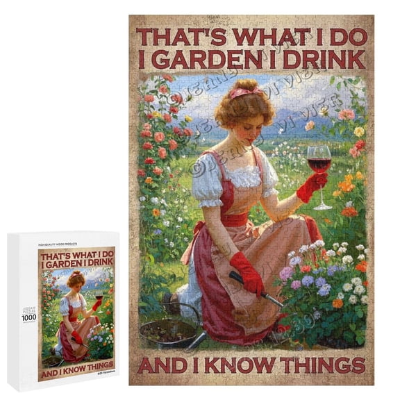 1000 pcs Wooden Puzzle for Gardeners  Funny Puzzle with Wine and Flower Theme  Great Gift for Green Thumbs and Game of Thrones Fans