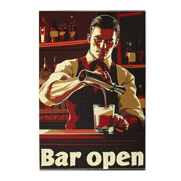 1000 pcs bartender Bar Open Slogan jigsaw puzzles 1000 pieces,Challenging Brain Exercise,Unique Artwork for Adults,Classic bartender Vintage Style Wooden Puzzle,Creative Activity Hobbies for Adults