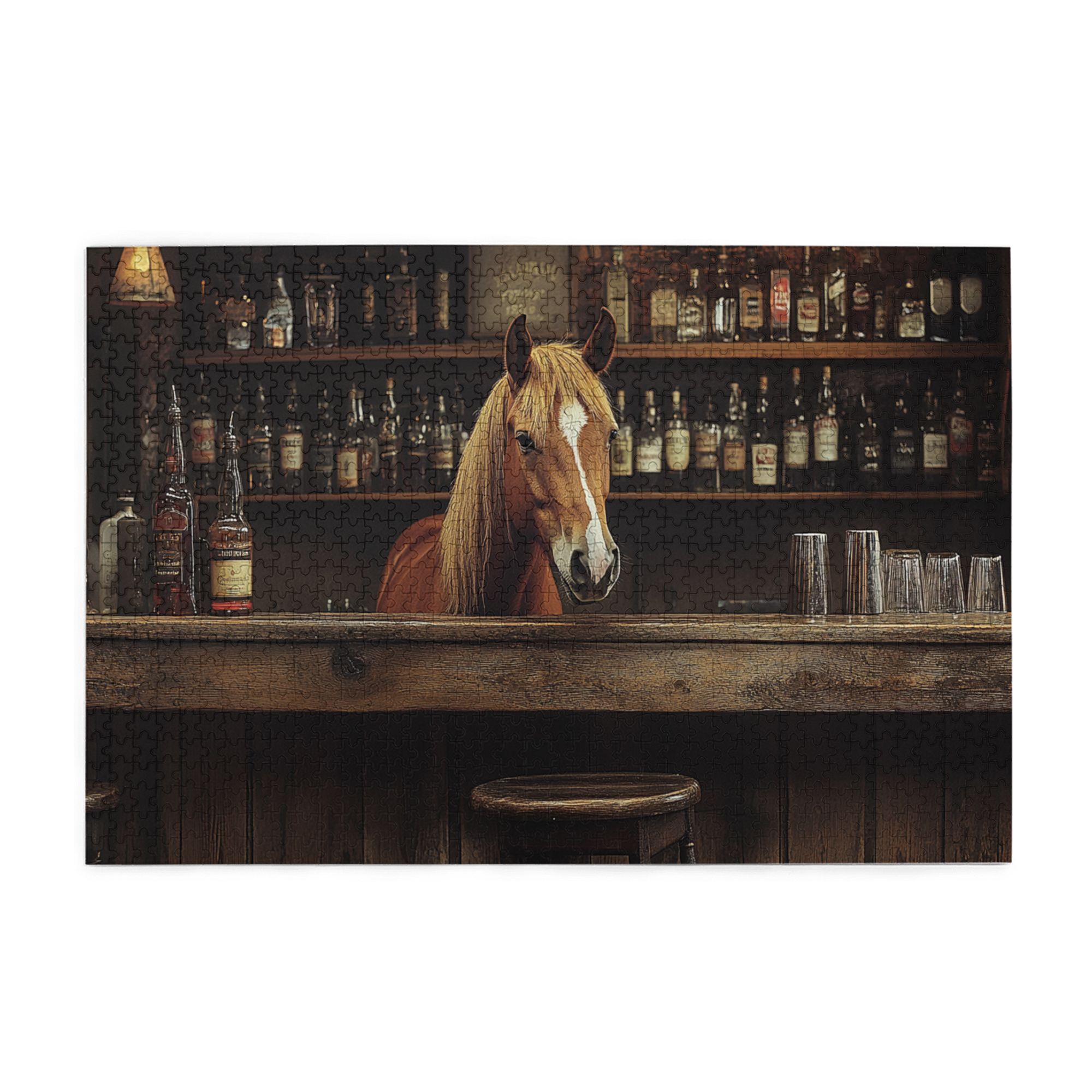 1000 pcs The horse in the tavern Wooden Puzzles 1000 Piece,whimsical Jigsaw Pieces,Funny Animal Art horse in the tavern Charm Puzzle 1000 Piece,Gift for Puzzle & Animal Lovers,Stress relieving puzzle