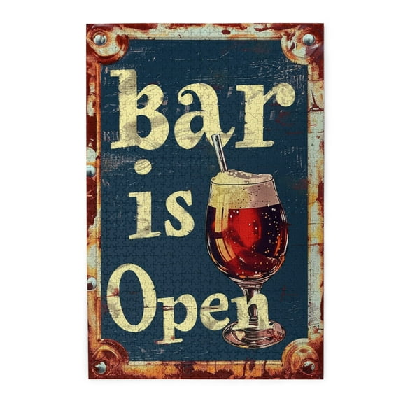 1000 pcs jigsaw puzzles 1000 pieces Beer 'Bar is Open' Slogan,Stress relieving pleasure,Vintage Style Beer Wooden puzzle,1000 Piece Jigsaw Puzzle for Adults Challenging Puzzle Perfect for Game Night
