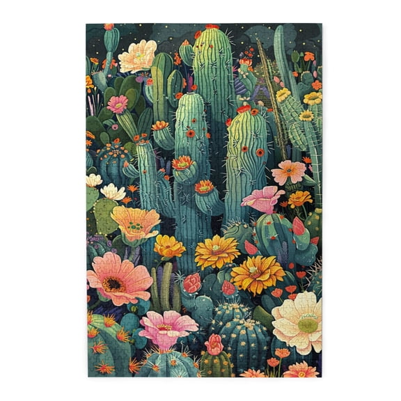 1000 pcs jigsaw puzzles 1000 pieces Cactus Garden Night,Creative Activity Hobbies for Adults,Wonderful imagination,Stunningly Vibrant Colors,Exquisite Cactus Garden Wooden Puzzles,Stunning Artwork