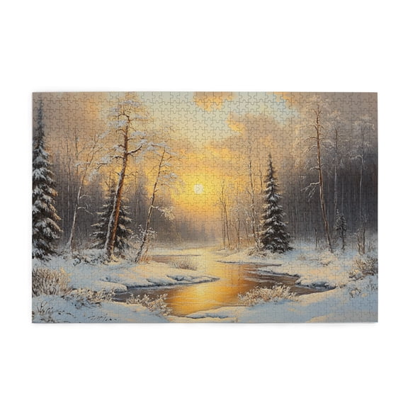 1000 pcs woodland lake snow scene 1000 Piece wooden Puzzles,Challenging Brain Exercise,Charm woodland lake snow scene Puzzle 1000 Piece,Gift for Puzzle Lovers,Relax yourself,Stress relieving pleasure