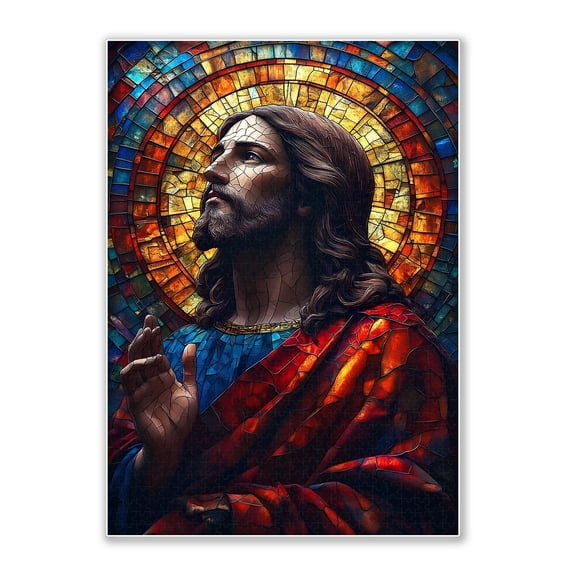 1000-piece Holy Jesus in Stained Broken Glass Adult Wooden Puzzle, Intellectual Challenge, Stress-Relieving Puzzle, Relaxing Family Activity, Decoration, Size: 29.5 x 19.7 in