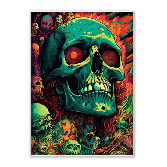 1000-piece Skull Psychedelic Aesthetics: Color and Death Adult Wooden Puzzle,Intellectual Challenge,Stress-Relieving Puzzle, Relaxing Family Activity, Decoration, Size: 29.5 x 19.7 in
