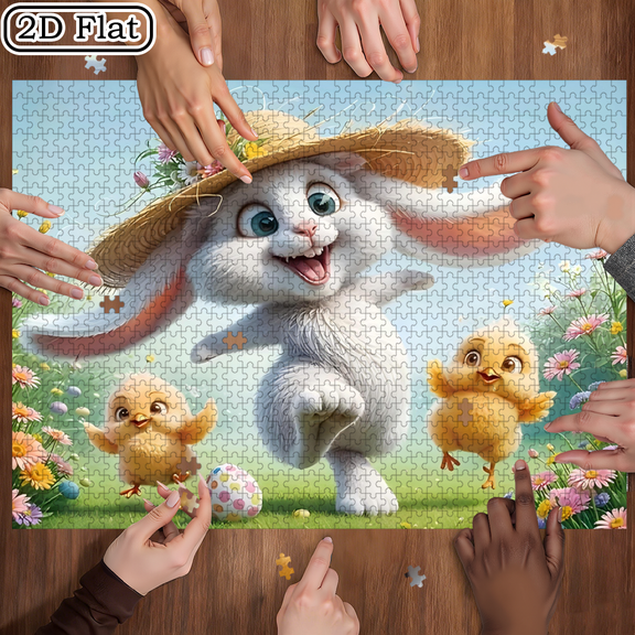 1000-piece fun jigsaw puzzle - A rabbit dancing with a straw hat, suitable for adults aged 12 and above, 15 x 20.5 inches.