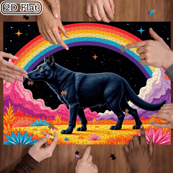 1000-piece fun jigsaw puzzle - Mysterious Black Wolf, suitable for adults aged 12 and above, 15 x 20.5 inches.