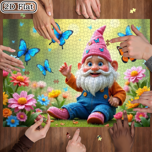 1000-piece fun jigsaw puzzle - playful garden dwarfs, suitable for adults aged 12 and above, 15 x 20.5 inches.