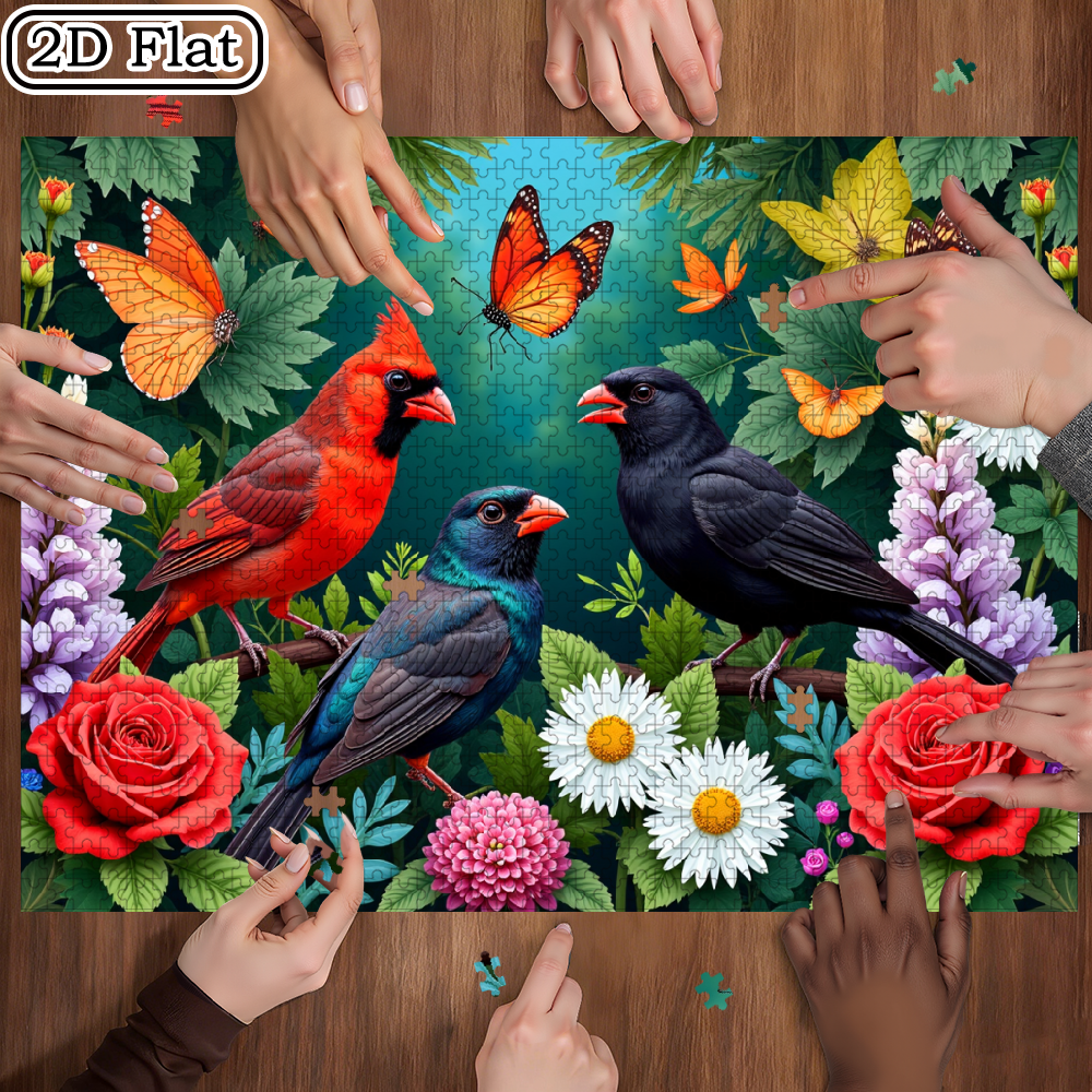 1000-piece horizontal paper jigsaw puzzle - lively birds and butterflies, with dimensions of 29.4*19.6 inches.