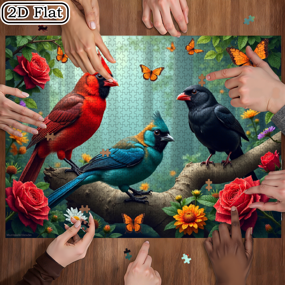 1000-piece horizontal paper jigsaw puzzle - lively birds and butterflies, with dimensions of 75*50 inches.