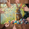 thumbnail image 1 of A 1000-piece master-level "Brown Rabbit with Surrounding Forest Easter Eggs" horizontal jigsaw puzzle, suitable for adults and playable by multiple players., 1 of 9
