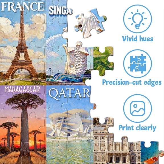 Dyrabitick 1000 Pieces 63 Countries' Jigsaw Puzzles, Matte Velvet Surface, 70X50cm/27.5X19.7in, Educational Family Game Home Decor Gift