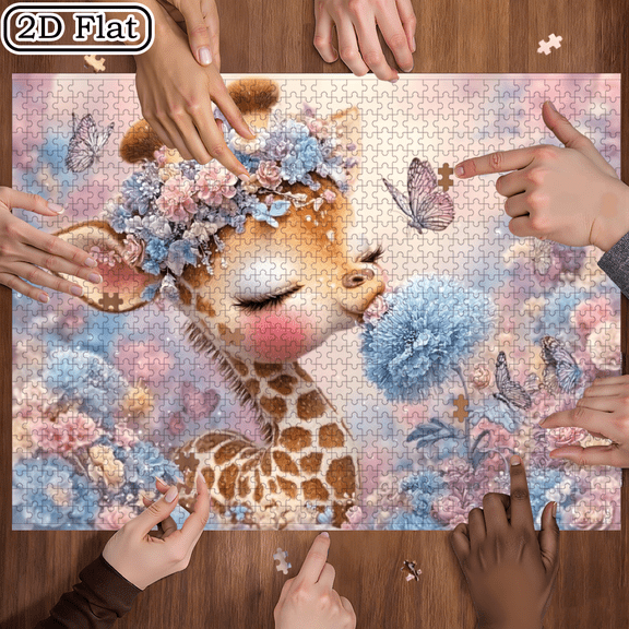 1000 pieces Paper Jigsaw Puzzle 74.9x49.9in Animal Theme Giraffe with Flowers Design, For Adults Teens - Perfect for Relaxation Creative Hobbies - Ideal Gift for Art Lovers, Brain Challenge.