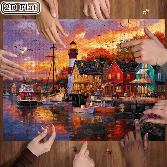 1000 pieces Paper Jigsaw Puzzle 74.9x49.9in Featuring Designs of Houses And Boats - Scratch-Resistant And, Suitable for Advanced Skill Levels, Perfect for Adults, Family Entertainment.