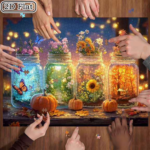 1000 pieces Paper Jigsaw Puzzle 74.9x49.9in - Featuring the Seasons and Butterflies in a Jar, Perfect for Home and Office Wall Decoration, Christmas Gifts, Holiday Shoppers' Essentials.