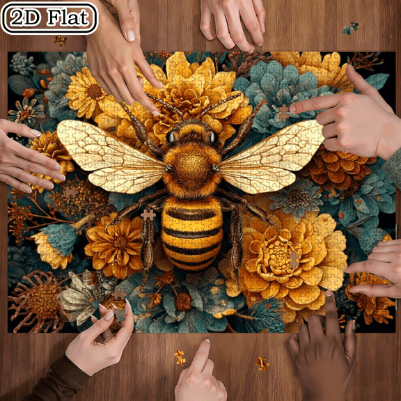 1000 pieces Paper Jigsaw Puzzle 74.9x49.9in One set of bee collecting honey painting, mosaic decorative wall art category, Festival Decorations, Valentine's Day, Carnival, Saint Patrick and Spring.