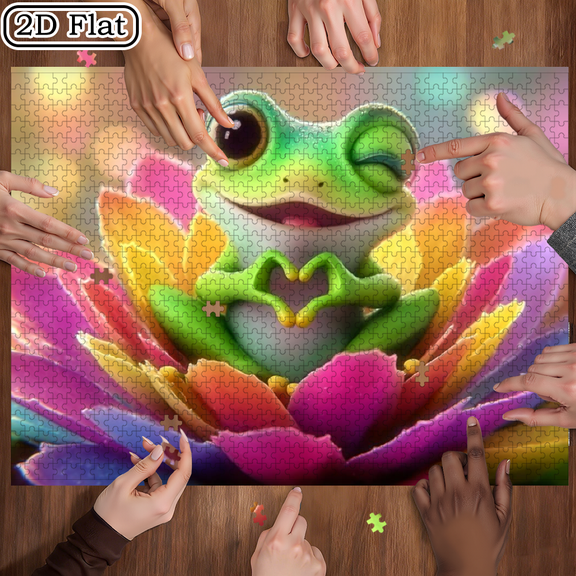1000 pieces Paper Jigsaw Puzzle 74.9x49.9in Suitable for Four Seasons Cute Frog Creative Art For Home Decoration, Colorful Pattern, Holiday Gifts for Mother's Day, Easter, Carnival and Spring.