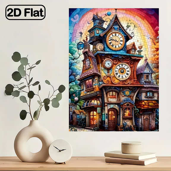 1000 pieces of fun puzzles - a dreamy and colorful clock tower, suitable for adults aged 12 and above, 15 x 20.5 inches.