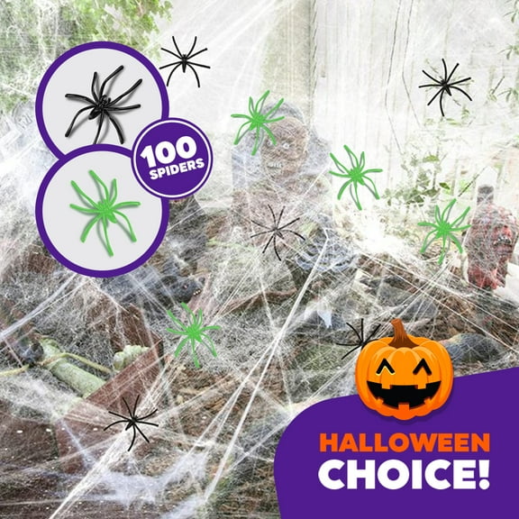 1000 sqft Spider Webs Halloween Decorations + Free 100 Fake Spiders, Super Stretch Cobwebs for Scary Halloween Indoor and Outdoor Party Props Supplies