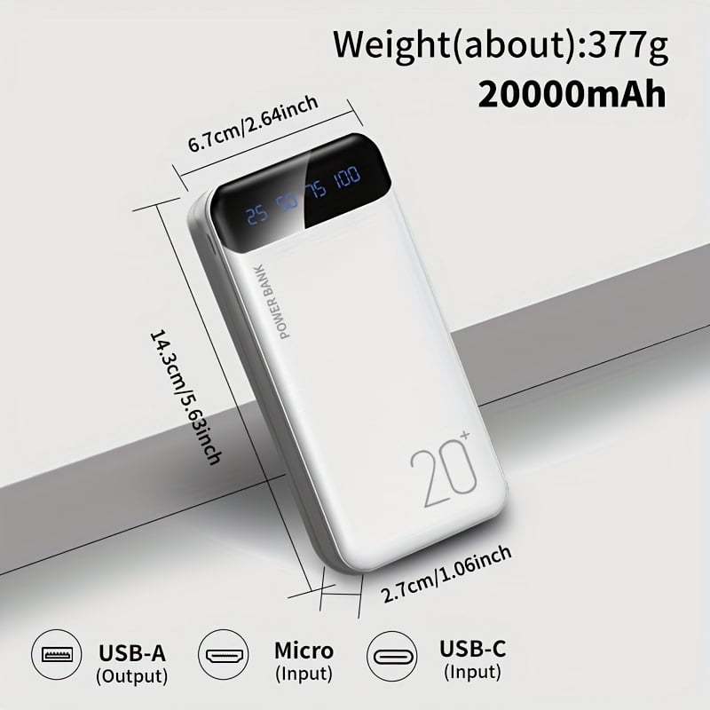 10000/20000mAh High-capacity Portable Power Bank, Supporting (USBx2 Output, Type-c/micro Input,)suitable for Charging Smartphones and Digital Electronic Devices, Emergency Backup Battery Pack