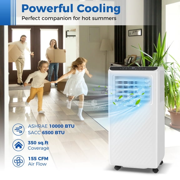 10000 BTU 3-in-1 Portable Air Conditioner, Floor AC Unit with Fan & Dehumidifier, Remote Control, 24H Timer, Low Noise Sleep Mode, White