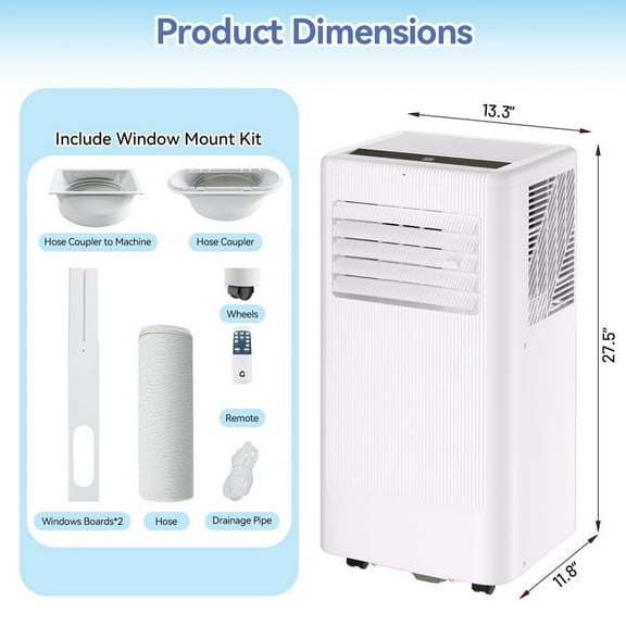10000 BTU Portable Air Conditioner, Quiet 3-in-1 Cooling Unit for Rooms Up to 450 Sq.Ft, Includes Dehumidifier & Fan Modes, Remote Control, Sleep Mode – Perfect for Bedrooms & Apartments