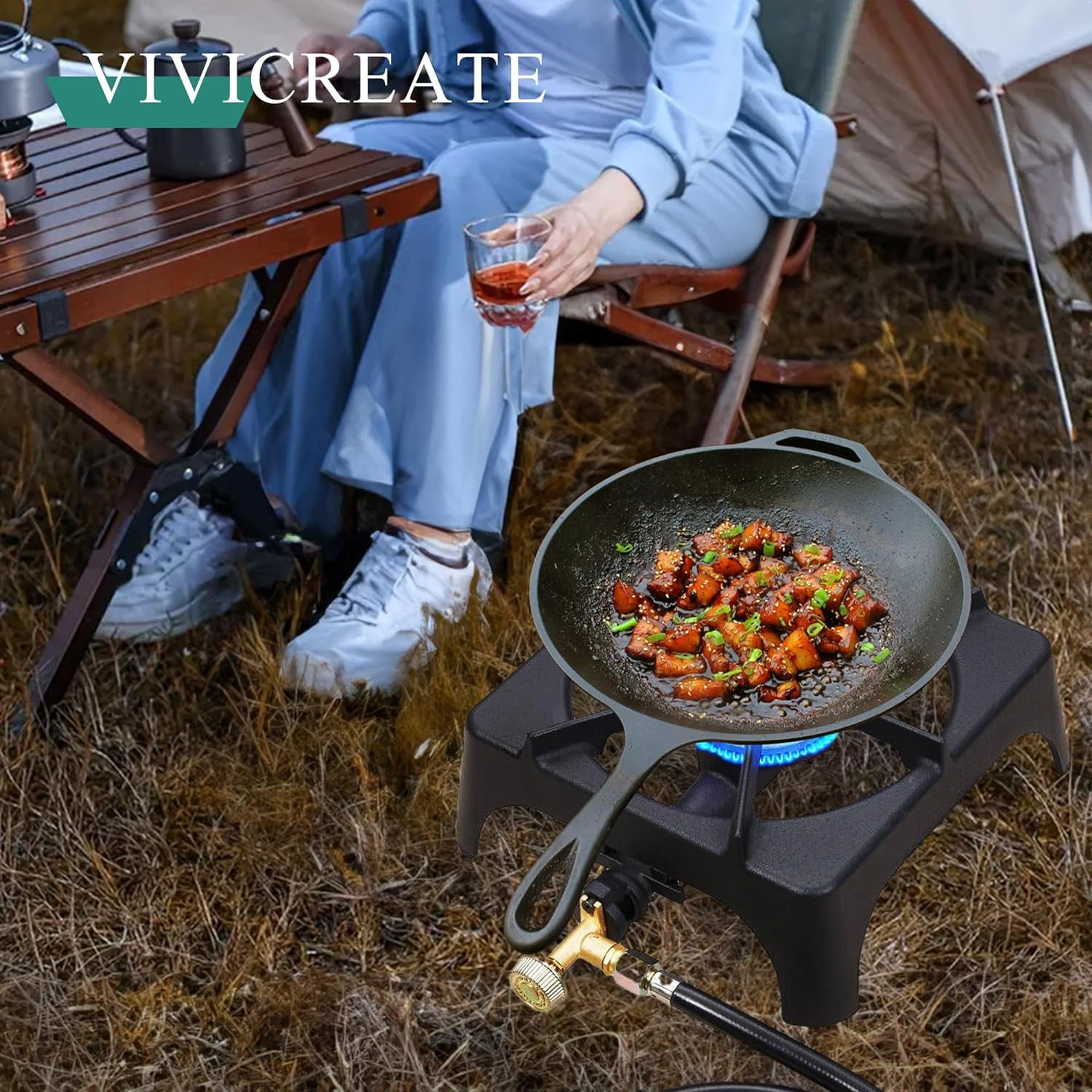 Propane Camp Stove With CSA Regulator & Hose - Portable Angle Iron Burner For Outdoor Cooking, Camping & Emergencies