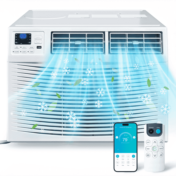 Window Air Conditioner, 10000 BTU with Smart App & Remote, Covers up to 450 Sq.Ft, Quiet 50dB, Energy Saving, 6 Modes