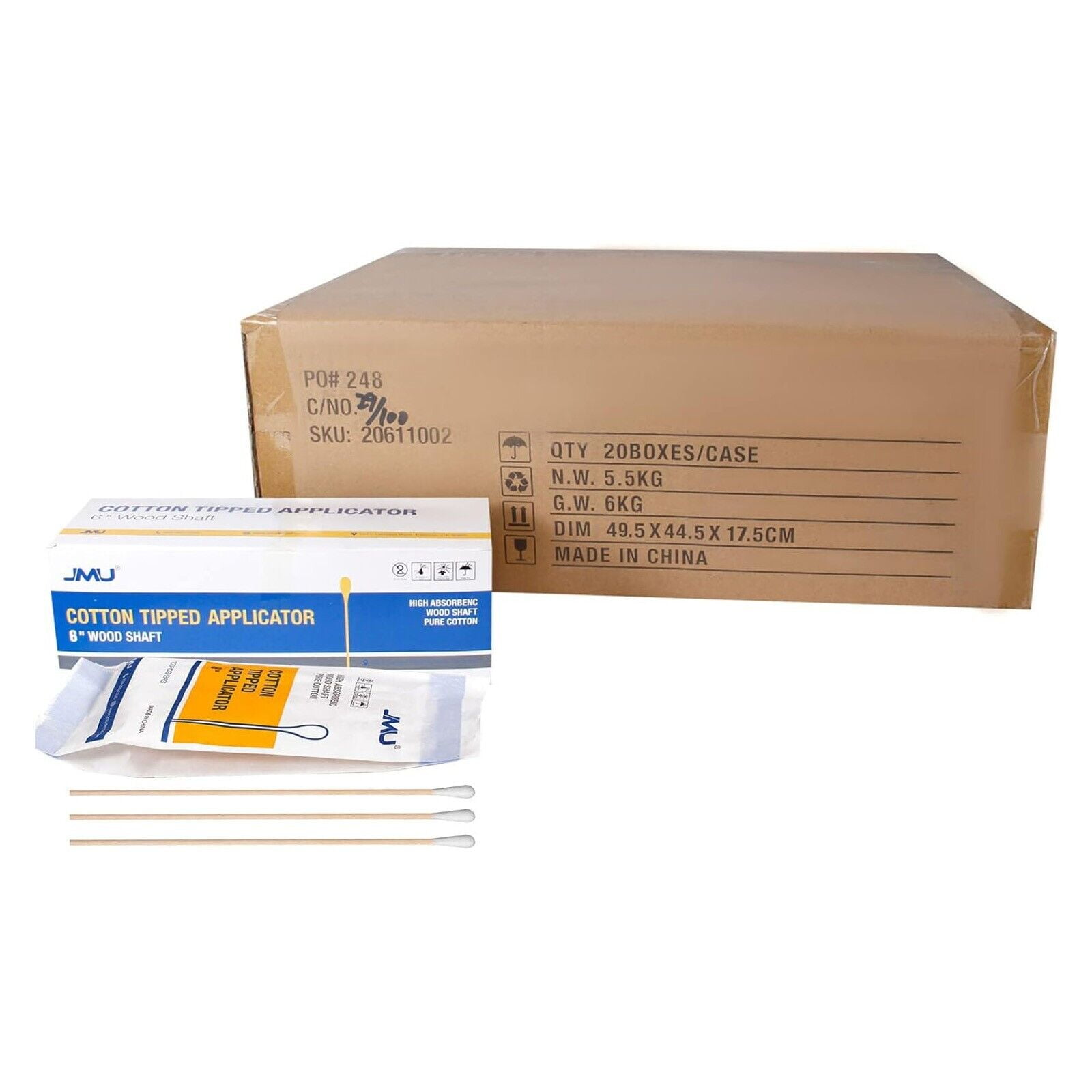 10000/Case JMU Medical 6" Cotton Swabs Cotton Tipped Applicators Non-sterile