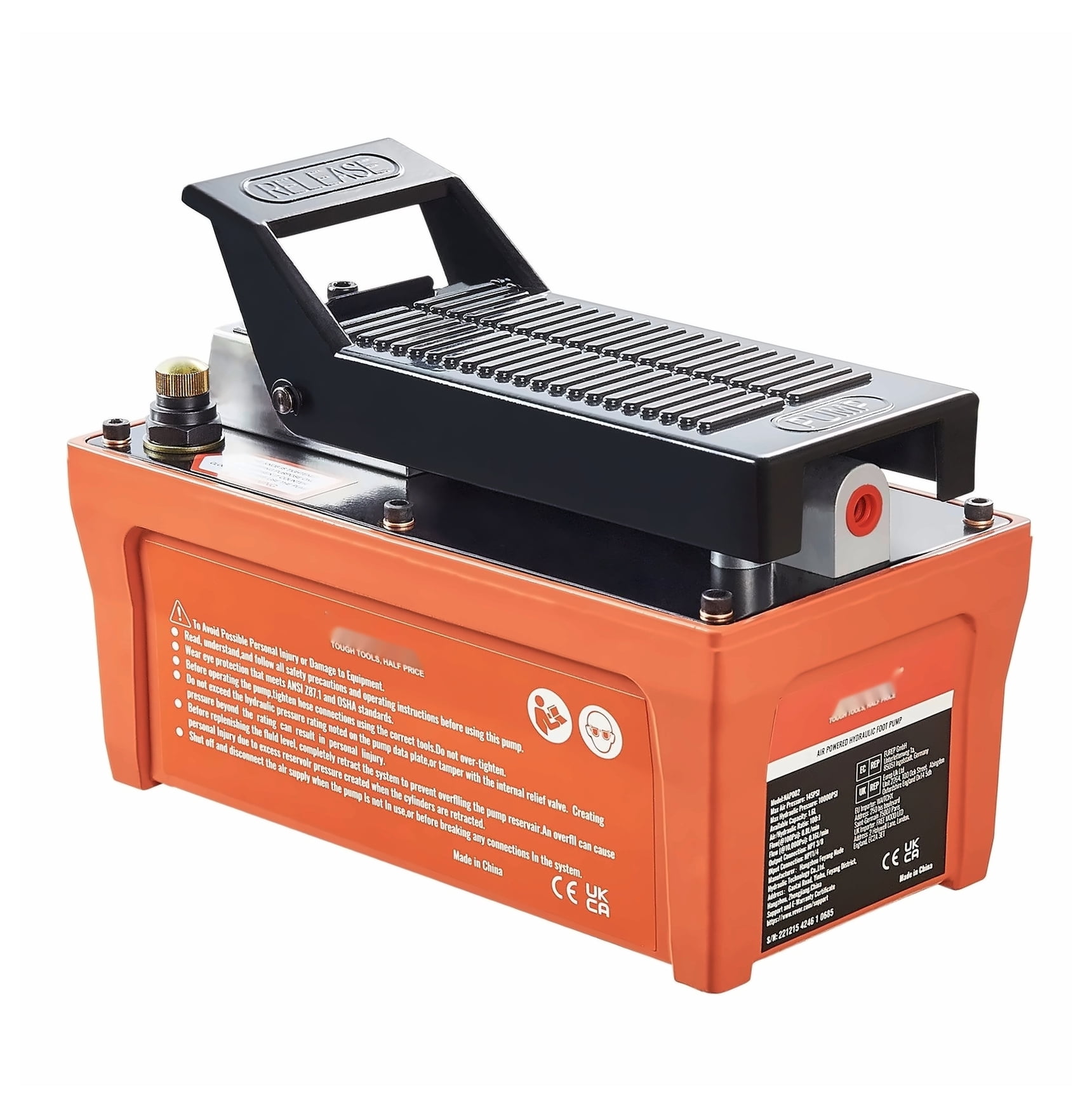 10000 PSI Air Hydraulic Pump, 1/2 Gal Reservoir, 6.6ft Hose, NPT 3/8" Outlet, NPT 1/4" Inlet, Foot Pedal Hydraulic Pump for Auto Body Frame Pulling