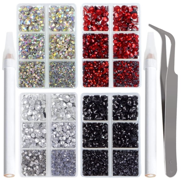 10000 Pcs Hotfix Rhinestones Kit - Red AB & Clear & Black Crystal Flatback Gems with Tools for DIY Crafts, Clothes, Ear Warmers Headband Decoration, Winter Fashion Upgrade