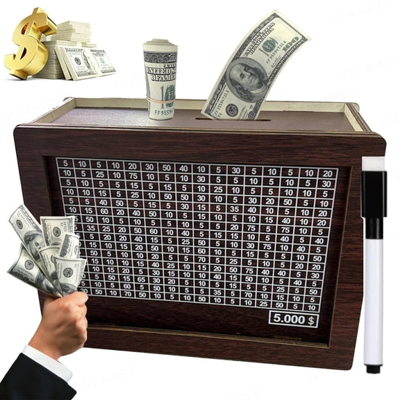10000 Savings Challenge Box Wooden Cash Money Saving Box Piggy Bank for Adults Cash Vault Wooden Savings Box 10000 Savings Challenge Box Coin Bank Toys Gift for Boys & Girls,Euro-5000