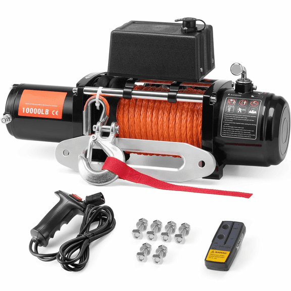 10000 lb Electric Winch, 12V DC Truck Winch with Synthetic Rope & Remote Control, IP55 Waterproof for Off-Road SUV Jeep Trailer Boat Towing