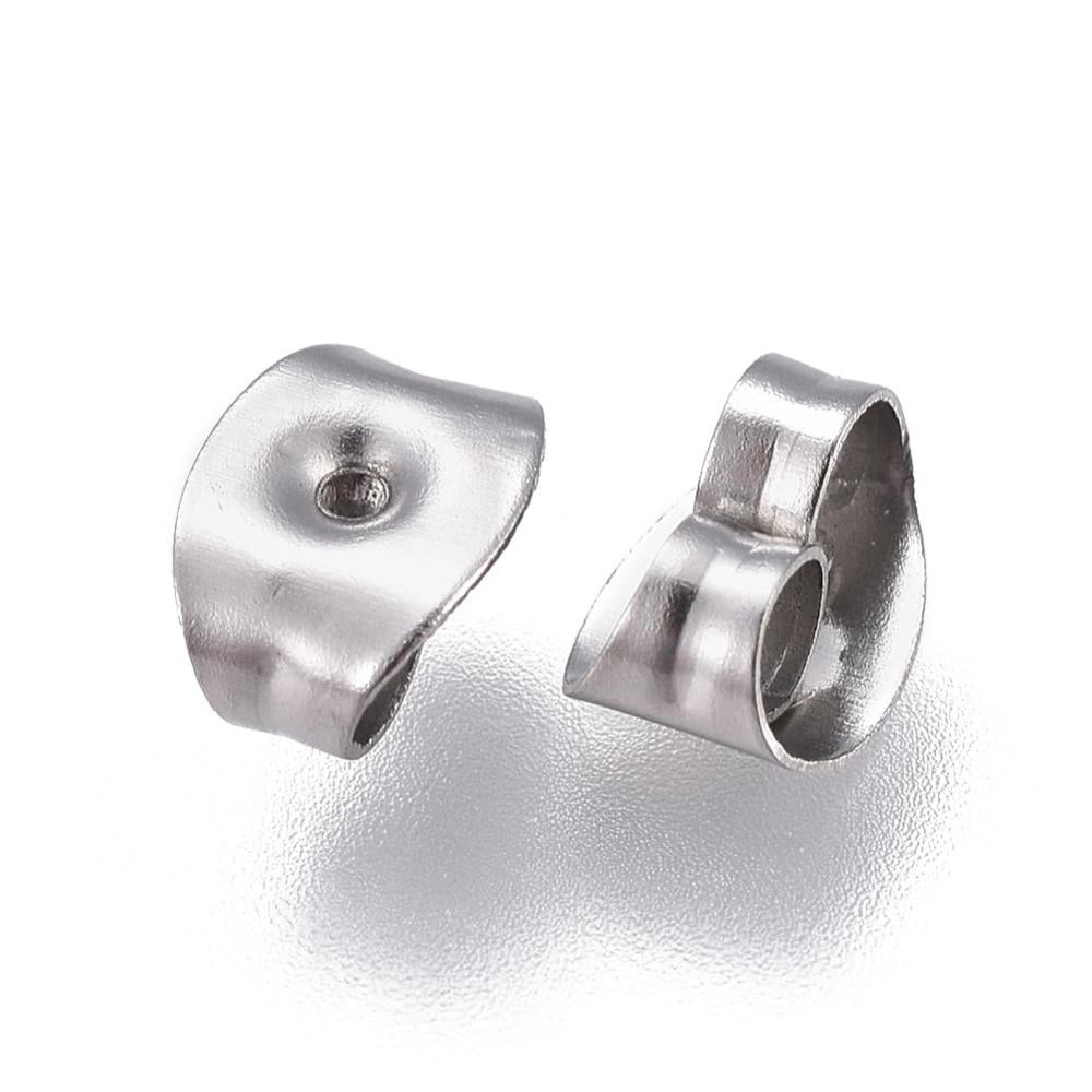 10000 pc Resistant 304 Stainless Steel Ear Nuts Butterfly Earring Backs for Post Earrings Stainless Steel Color 6x4x3mm Hole: 0.7mm