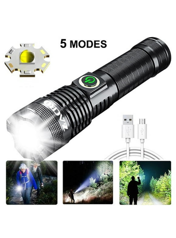 100000 Lumens Rechargeable Flashlight, Waterproof  Searchlight Super Bright Powerful LED Flashlight with 5 Modes Zoom Torch for Emergency Hiking Hunting Camping Outdoor Sport