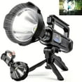thumbnail image 1 of Rechargeable LED Flashlight, 100000 Lumens Super Bright, Waterproof Searchlight with Tripod, 4 Modes, USB Power Bank, for Camping, Hunting, Emergencies, 1 of 11