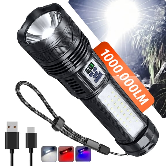 1000000LM Most Powerful LED Flashlight Rechargeable Type-C Flashlight Long Range 6000M Tactical Torch Light for Fishing Hunting