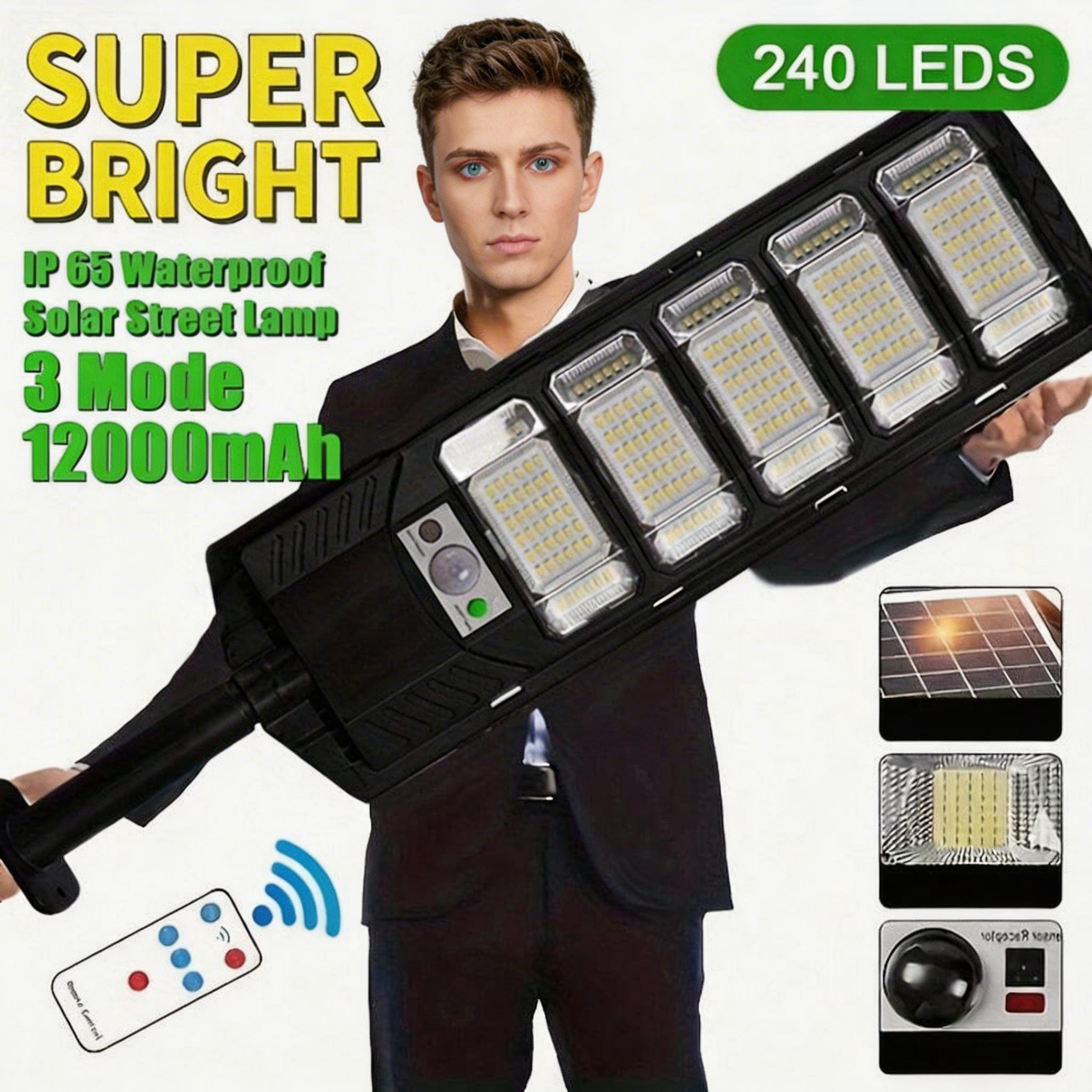 100000LM Solar Street Lights Outdoor, Commercial Parking Lot Light, 6500K Dusk To Dawn IP65 Security Flood Lights Motion Sensor Led Lamp For Basketball Court, Road, Yard